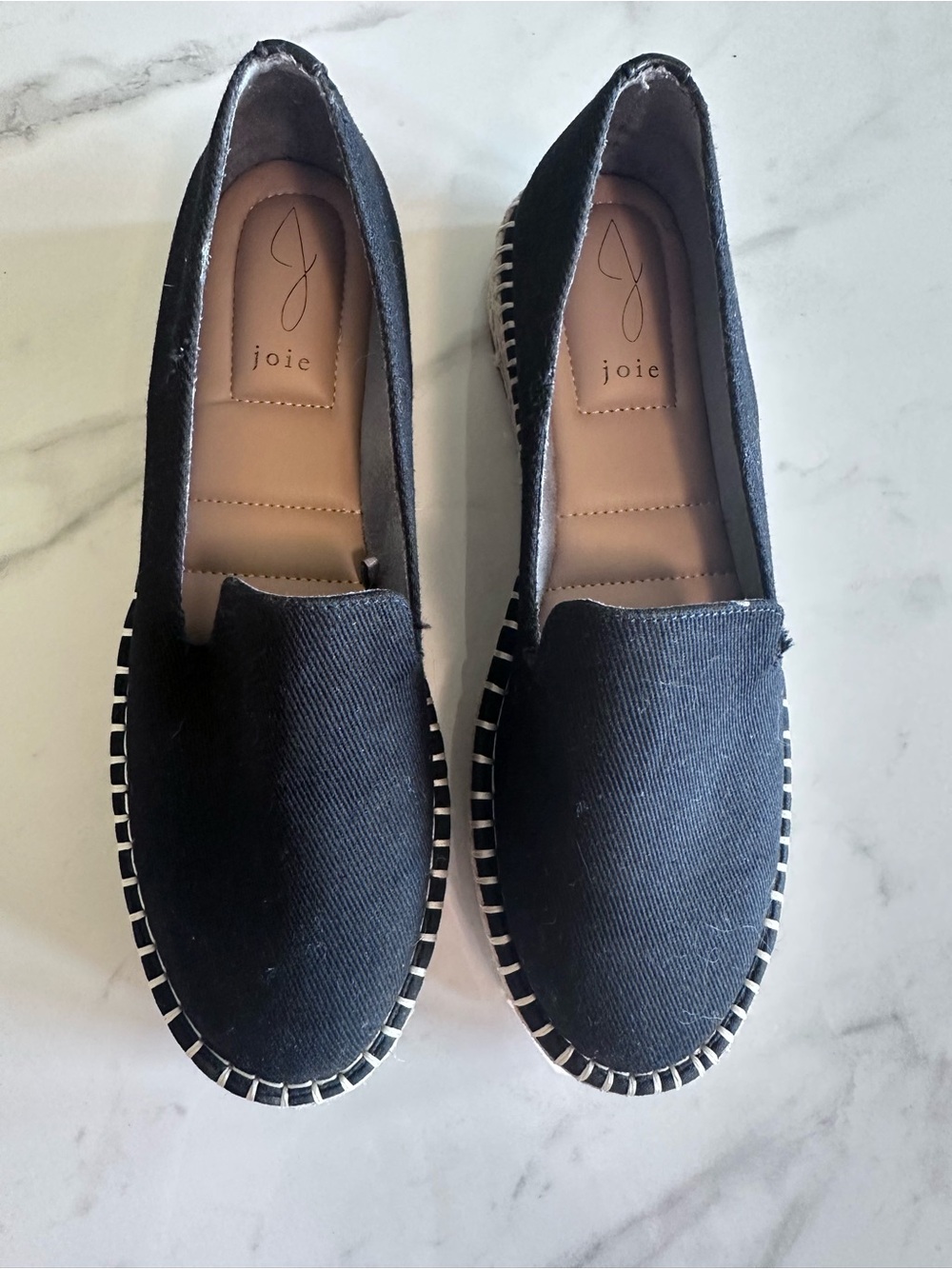 Joie Black Canvas Espadrille Loafers with Contrast Stitching